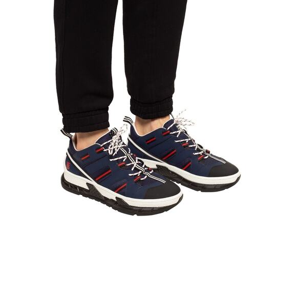 NIB BURBERRY UNION NAVY LEATHER MESH RED LOGO LOW TOP SNEAKERS 11 US 44 ITALY - Picture 4 of 12